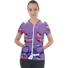 Purple Funny Monster Short Sleeve Zip Up Jacket by Sarkoni