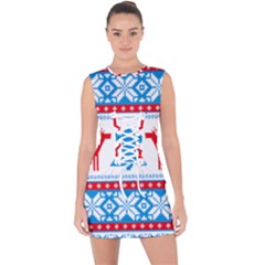 Red And Green Christmas Tree Winter Pattern Pixel Elk Buckle Holidays Lace Up Front Bodycon Dress by Sarkoni