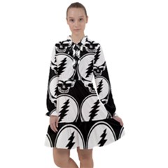 Black And White Deadhead Grateful Dead Steal Your Face Pattern All Frills Chiffon Dress by Sarkoni