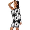 Black And White Deadhead Grateful Dead Steal Your Face Pattern Long Sleeve One Shoulder Mini Dress View2