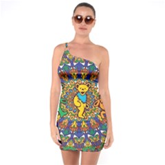 Grateful Dead Pattern One Shoulder Ring Trim Bodycon Dress by Sarkoni