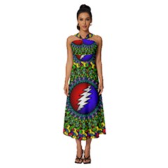 Grateful Dead Sleeveless Cross Front Cocktail Midi Chiffon Dress by Sarkoni