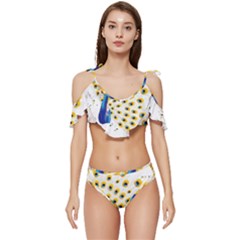 Bird Peafowl Peacock Animal Ruffle Edge Tie Up Bikini Set	 by uniart180623