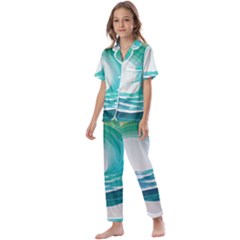 Tsunami Tidal Wave Wave Minimalist Ocean Sea Kids  Satin Short Sleeve Pajamas Set by uniart180623