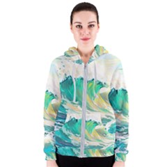 Waves Ocean Sea Tsunami Nautical Painting Women s Zipper Hoodie by uniart180623