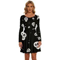 Skull Pattern Long Sleeve Wide Neck Velvet Dress by Ket1n9