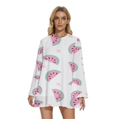 Watermelon Wallpapers  Creative Illustration And Patterns Round Neck Long Sleeve Bohemian Style Chiffon Mini Dress by Ket1n9