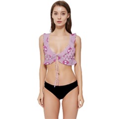 Alien Pattern Pink Low Cut Ruffle Edge Bikini Top