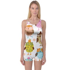 Cute Owls Pattern One Piece Boyleg Swimsuit by Ket1n9