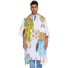 Cute Owls Pattern Men s Hooded Rain Ponchos by Ket1n9