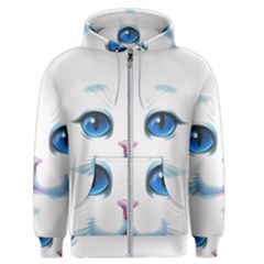 Cute White Cat Blue Eyes Face Men s Zipper Hoodie by Ket1n9