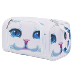 Cute White Cat Blue Eyes Face Toiletries Pouch by Ket1n9