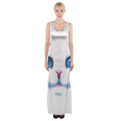 Cute White Cat Blue Eyes Face Thigh Split Maxi Dress by Ket1n9