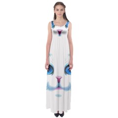 Cute White Cat Blue Eyes Face Empire Waist Maxi Dress by Ket1n9