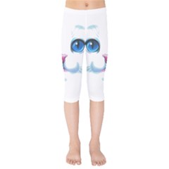 Cute White Cat Blue Eyes Face Kids  Capri Leggings  by Ket1n9