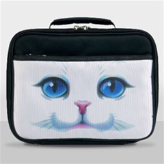 Cute White Cat Blue Eyes Face Lunch Bag by Ket1n9