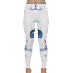 Cute White Cat Blue Eyes Face Lightweight Velour Classic Yoga Leggings by Ket1n9