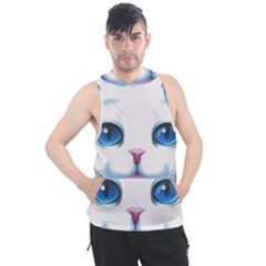 Cute White Cat Blue Eyes Face Men s Sleeveless Hoodie by Ket1n9