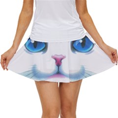 Cute White Cat Blue Eyes Face Women s Skort by Ket1n9