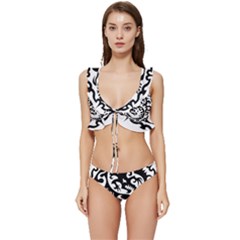 Ying Yang Tattoo Low Cut Ruffle Edge Bikini Set by Ket1n9