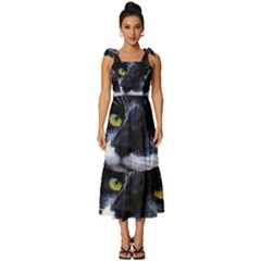 Face Black Cat Tie-strap Tiered Midi Chiffon Dress by Ket1n9