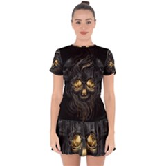 Art Fiction Black Skeletons Skull Smoke Drop Hem Mini Chiffon Dress by Ket1n9