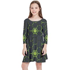 Green Android Honeycomb Gree Kids  Quarter Sleeve Skater Dress by Ket1n9