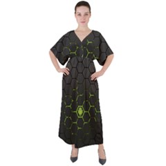 Green Android Honeycomb Gree V-neck Boho Style Maxi Dress by Ket1n9