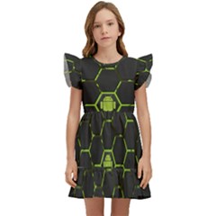 Green Android Honeycomb Gree Kids  Winged Sleeve Dress by Ket1n9