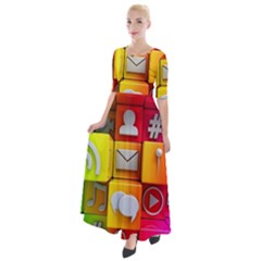 Colorful 3d Social Media Half Sleeves Maxi Dress by Ket1n9