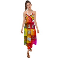 Colorful 3d Social Media Halter Tie Back Dress  by Ket1n9