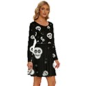 Skull Pattern Long Sleeve Wide Neck Velvet Dress View3