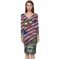 Usa United States Of America Images Independence Day Long Sleeve V-neck Bodycon Dress  by Ket1n9