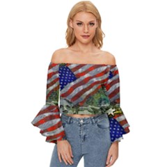 Usa United States Of America Images Independence Day Off Shoulder Flutter Bell Sleeve Top by Ket1n9