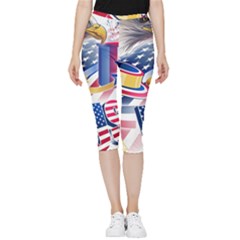 United States Of America Usa  Images Independence Day Inside Out Lightweight Velour Capri Leggings  by Ket1n9