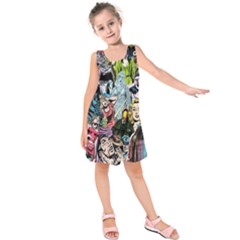 Vintage Horror Collage Pattern Kids  Sleeveless Dress by Ket1n9