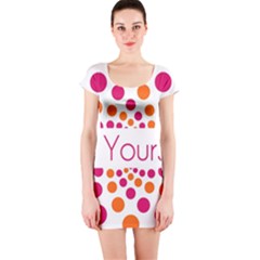 Be Yourself Pink Orange Dots Circular Short Sleeve Bodycon Dress by Ket1n9