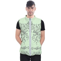 Illustration Of Butterflies And Flowers Ornament On Green Background Men s Puffer Vest by Ket1n9