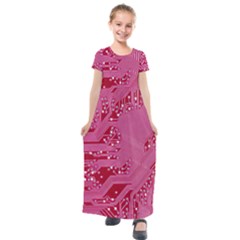 Pink Circuit Pattern Kids  Short Sleeve Maxi Dress by Ket1n9