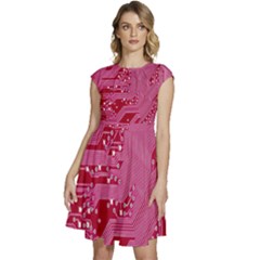 Pink Circuit Pattern Cap Sleeve High Waist Dress by Ket1n9