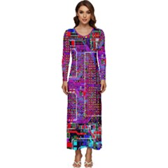 Technology Circuit Board Layout Pattern Long Sleeve Longline Maxi Dress by Ket1n9