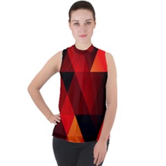 Abstract Triangle Wallpaper Mock Neck Chiffon Sleeveless Top by Ket1n9