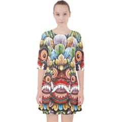 Wood Sculpture Bali Logo Quarter Sleeve Pocket Dress by Ket1n9