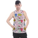 Seamless-pattern-with-many-funny-cute-superhero-dinosaurs-t-rex-mask-cloak-with-comics-style-inscrip Men s Sleeveless Hoodie View1