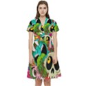 Crazy Illustrations & Funky Monster Pattern Short Sleeve Waist Detail Dress View1