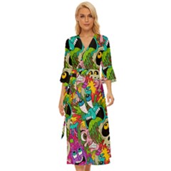 Crazy Illustrations & Funky Monster Pattern Midsummer Wrap Dress by Ket1n9