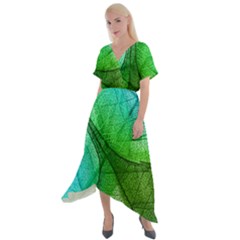 Sunlight Filtering Through Transparent Leaves Green Blue Cross Front Sharkbite Hem Maxi Dress by Ket1n9