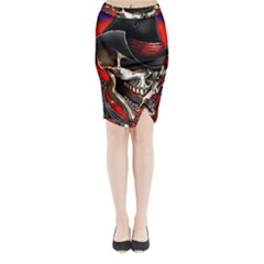 Confederate Flag Usa America United States Csa Civil War Rebel Dixie Military Poster Skull Midi Wrap Pencil Skirt by Ket1n9