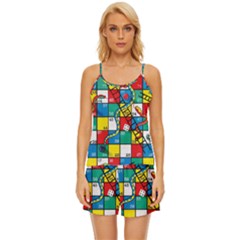 Snakes And Ladders Satin Pajama Short Set by Ket1n9