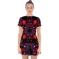 Fractal Red Violet Symmetric Spheres On Black Drop Hem Mini Chiffon Dress by Ket1n9